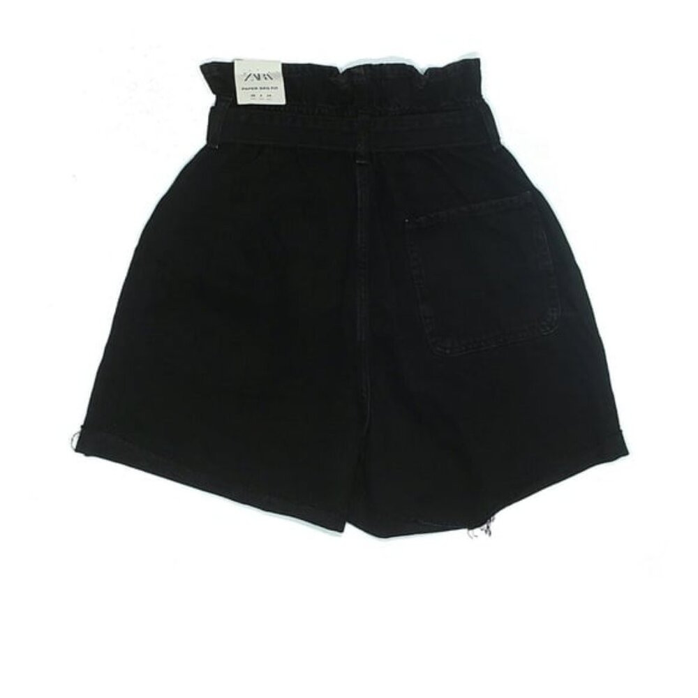 NWT Zara Black High Rise Overall Paper Bag Fit Shorts Size 4 - Picture 2 of 3